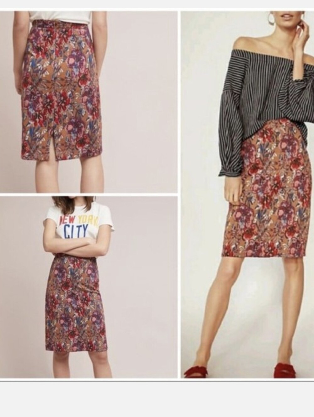 Maeve by Anthropologie Golden Bliss Floral Knit Pencil Skirt